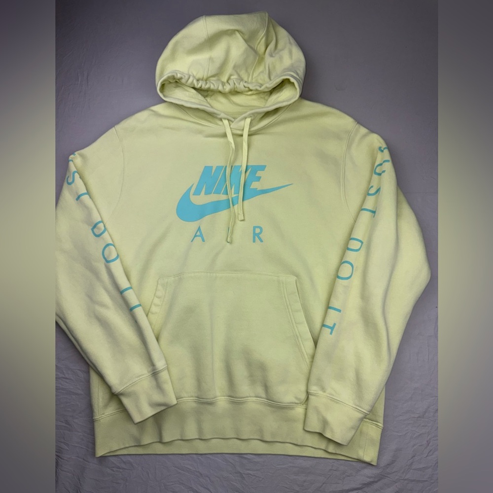 Nike Just Do It Men's Light Yellow Hoodie with Blue Accents size L